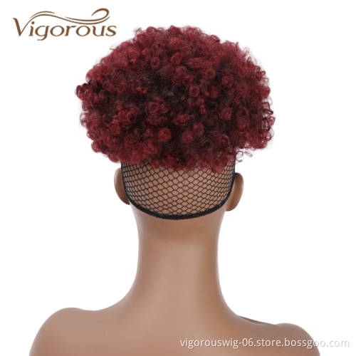 Vigorous High Quality Cheap Price Ombre Burgundy Bang Ponytail Kinky Curly Chignon Fiber For Black Women Synthetic Afro Hair Bun